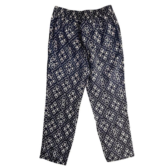 Style Co Linen Pants Womens 4‎ Blue White Elastic Waist Pull On Loose Geometric - Picture 1 of 8